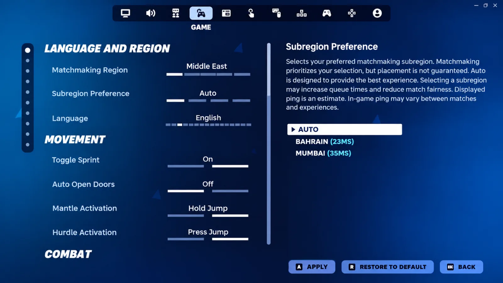 تنظیم Subregion Preference در فورتنایت