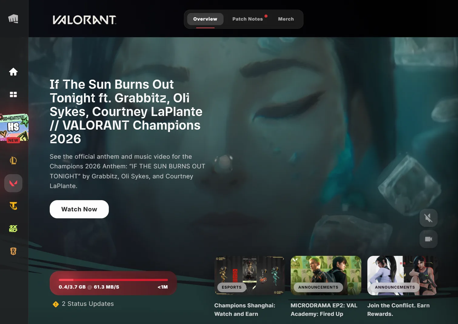 صفحه دانلود و به‌روزرسانی VALORANT در Riot Client