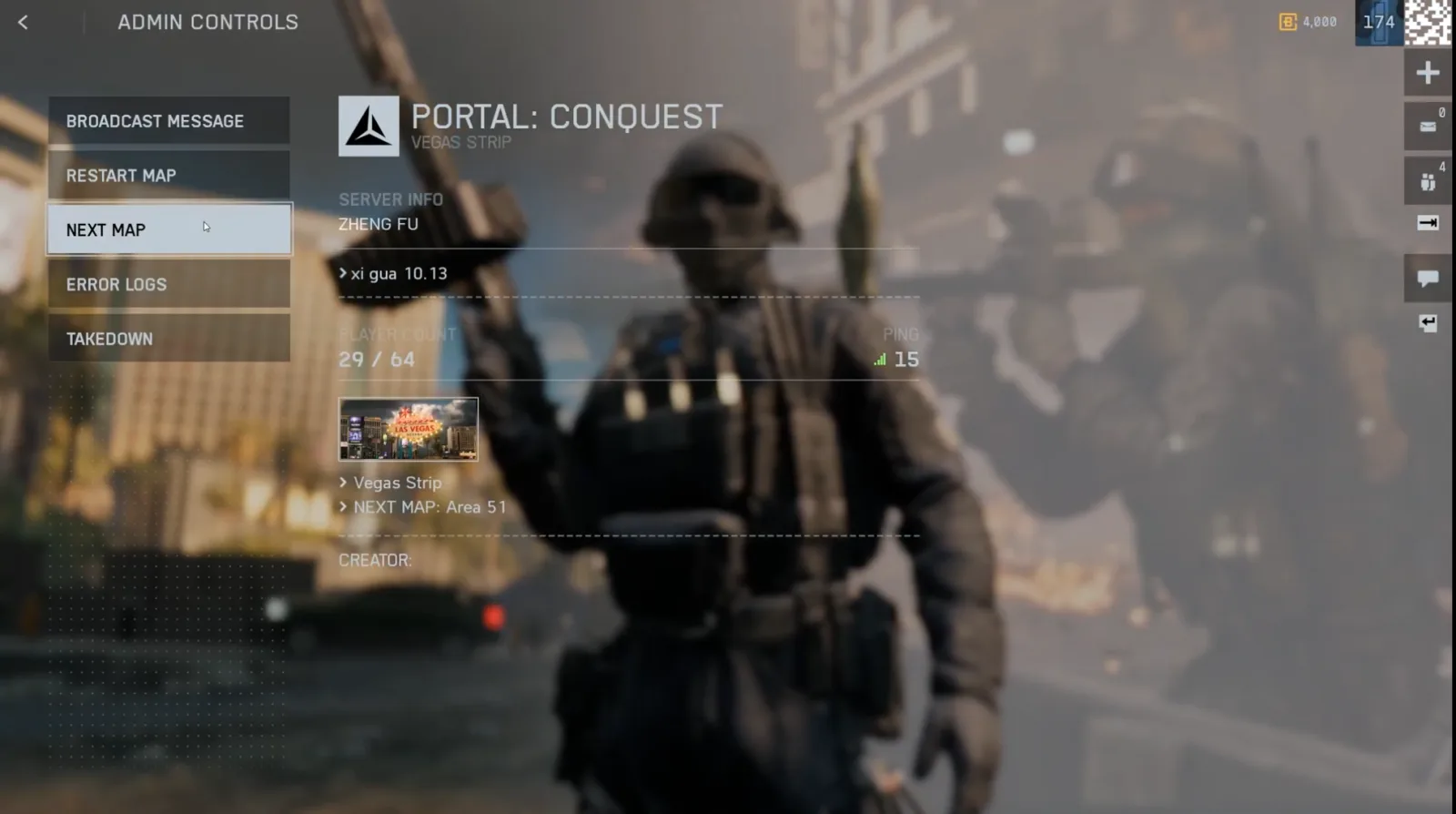 گزینه Next Map در منوی مدیریت سرور Portal